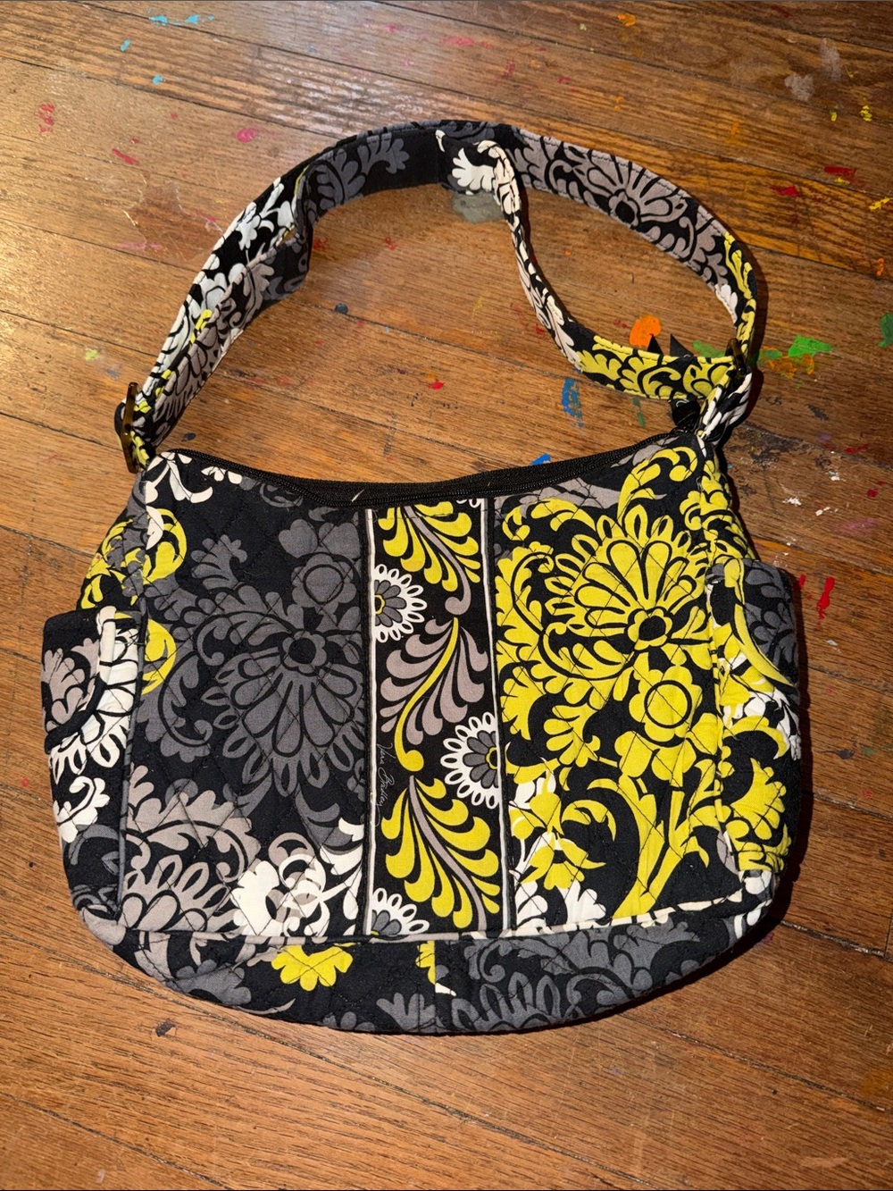 Vera Bradley Yellow, Black & Gray Floral Quilted Shoulder Bag